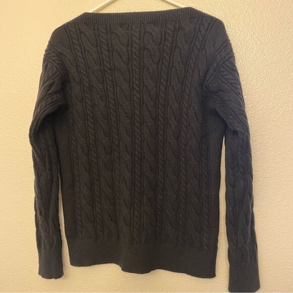 Ann Taylor black stretch cable knit pearl embellished sweater boat neck M - Picture 4 of 9